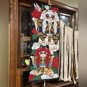 Japanese Tenugui Maneki Neko lucky cat wall hanging